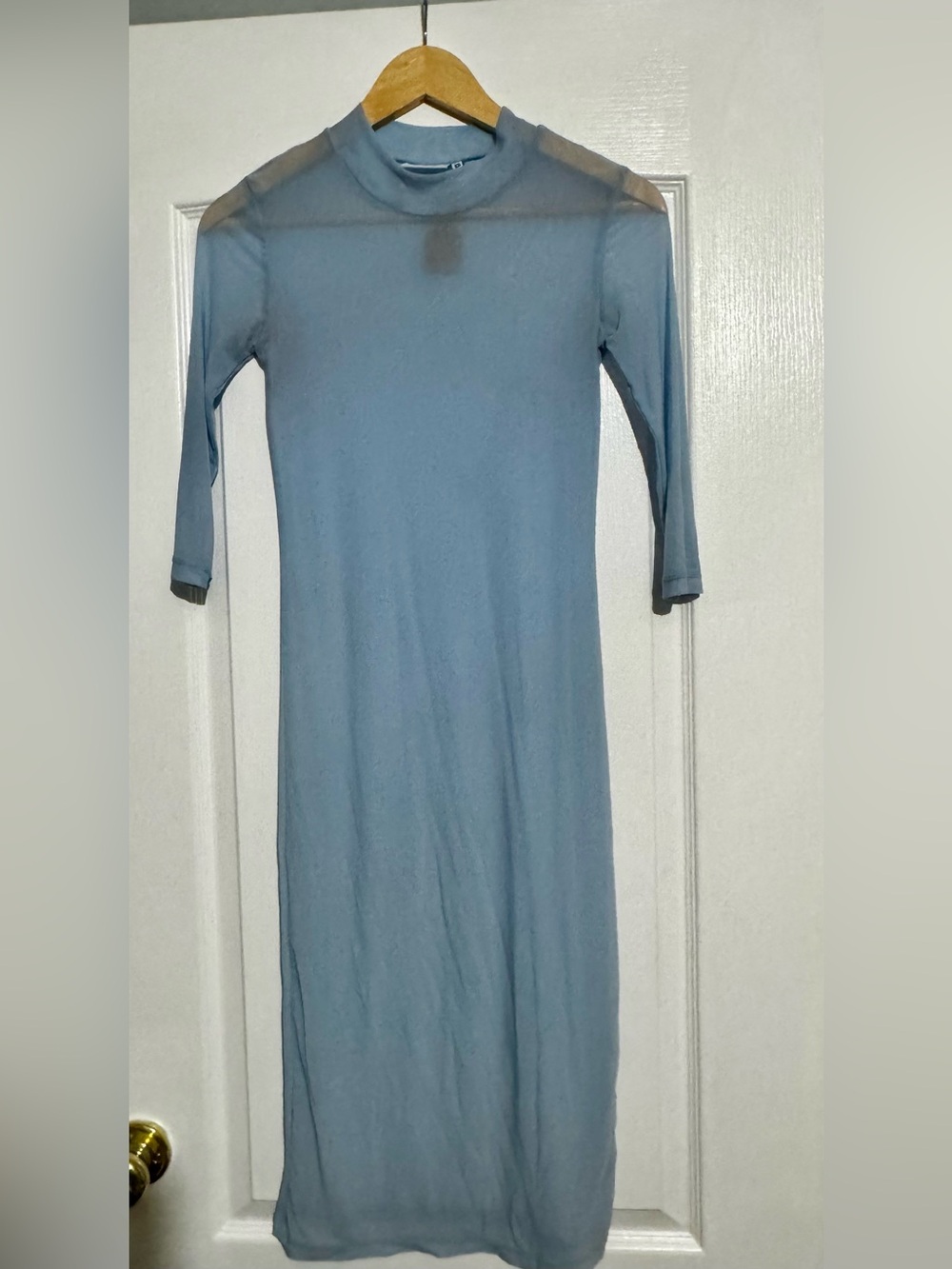 Fila Light Blue Long Sleeve Mesh Midi Overlay Layering Hipster Festival Dress